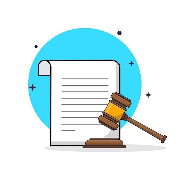 Judge Gavel and Paper Vector Illustration Symbol for Law and Justice