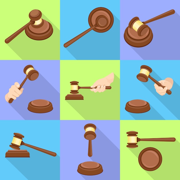 Judge hammer icon set