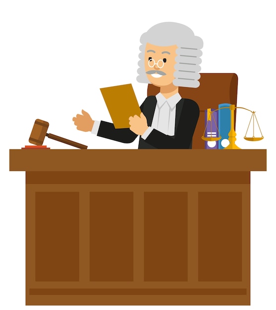 判事法廷で法律帳を読む
