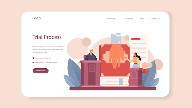 Оцените веб-баннер или целевую страницу. Судебный работник стоит за справедливость и закон. Судья в традиционной черной мантии слушает дело и выносит приговор. Идея приговора и наказания. Плоские векторные иллюстрации