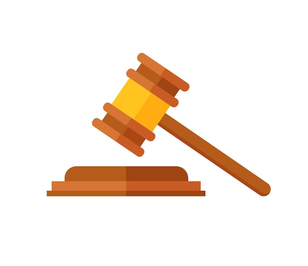 Judge wood gavel icon Law hammer symbol Vector illustration isolated on white background
