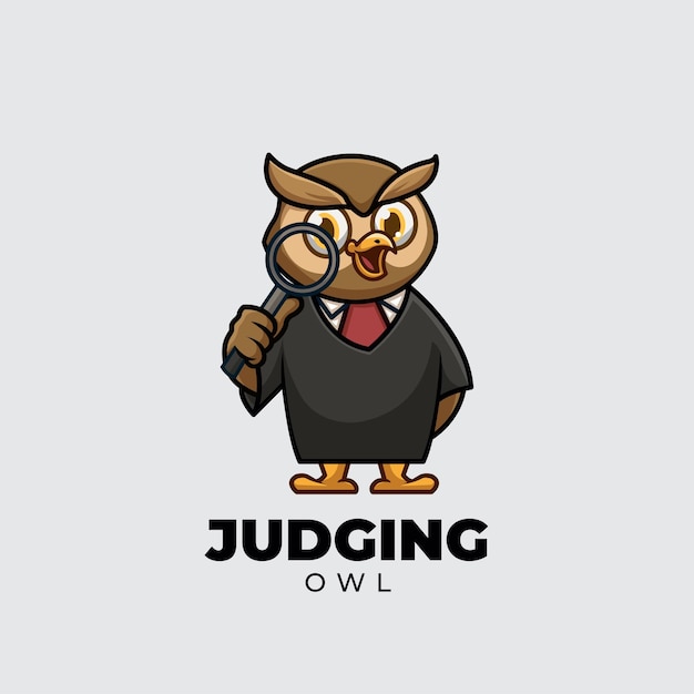 Judging owl creative cartoon mascot logo design