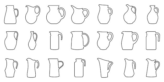 Jug linear icon Set of jugs silhouettes isolated Water jug icon