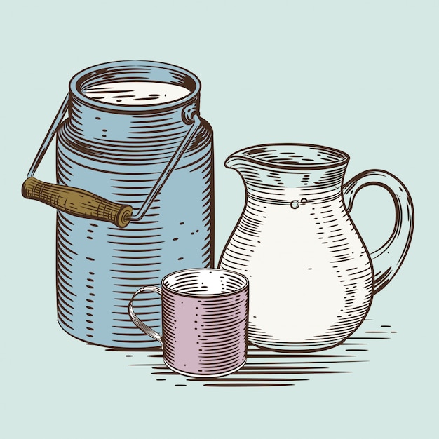 a jug for milk and a cup.