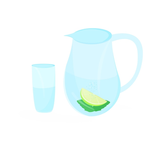 Vector jug of pure water with lemon and mint