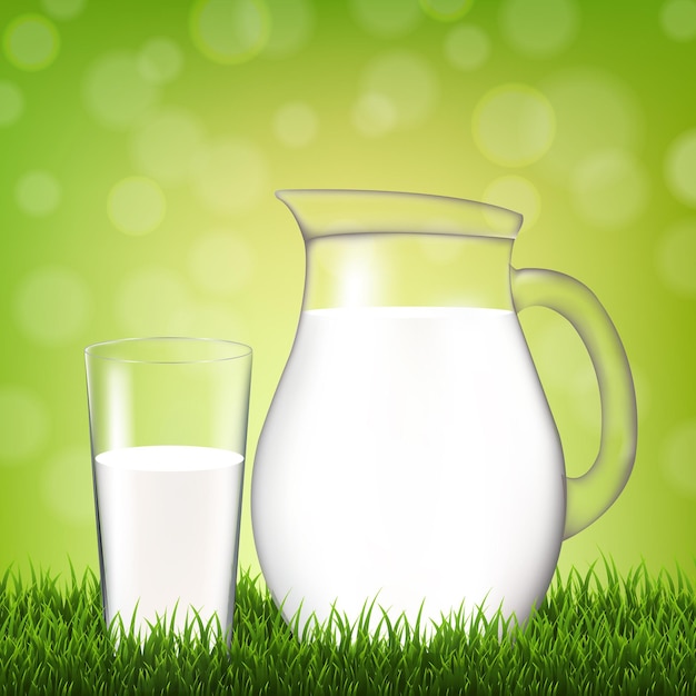 Vector jug with glass and grass border illustration