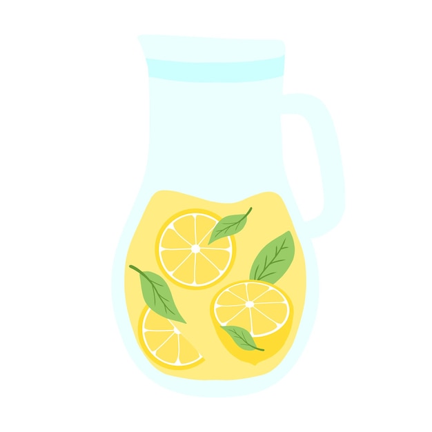 Jug with lemonade Lemonade with lemon slices and mint Homemade drink Vector illustration in cartoon style