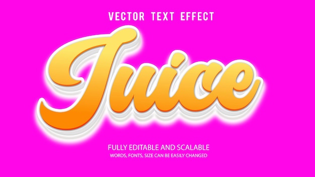 Juice 3d bewerkbare teksteffect vectorsjabloon met schattige achtergrond
