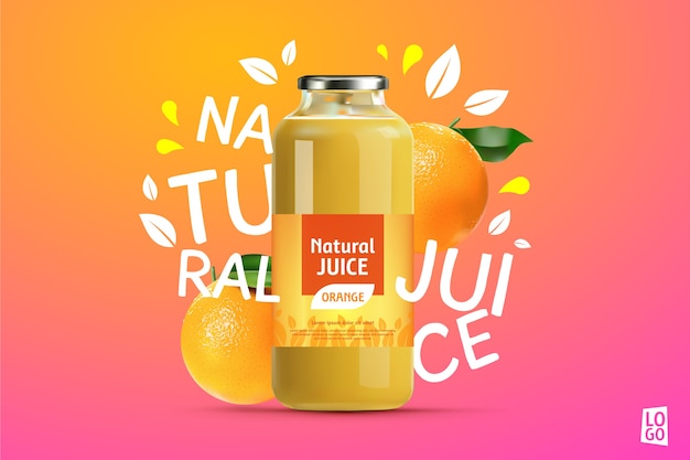 Juice ad with gradients and letterings