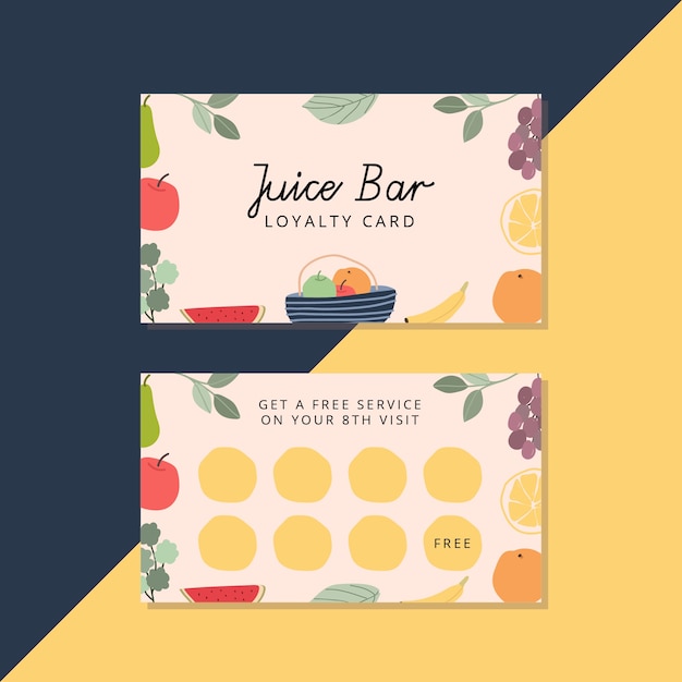 Juice bar loyalty card with fresh fruit