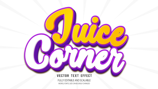 Juice Corner bewerkbare teksteffectvector met schattige achtergrond