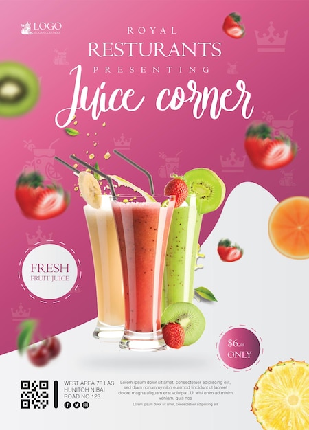 Juice Corner Дизайн флаера и дизайн плаката