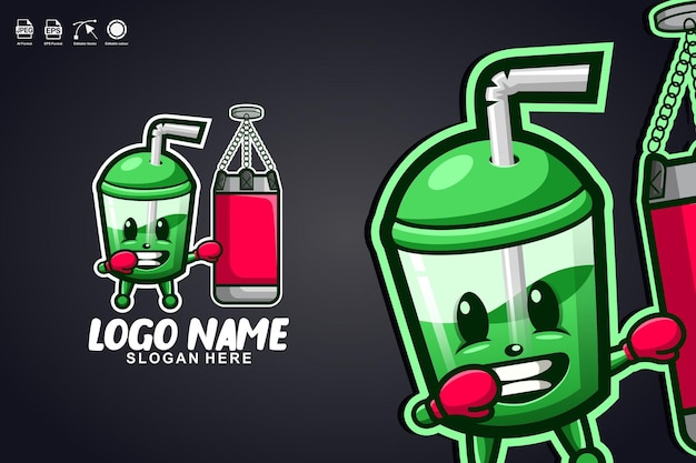Vector juice cup boxing cute mascot character logo design