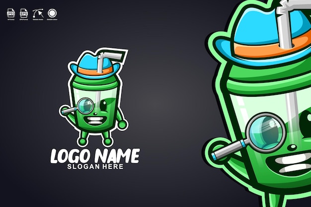 juice cup detective cute mascot character logo design