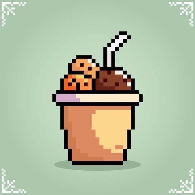 Juice drink con toping ice cream in 8 bit pixel art drink in illustrazioni vettoriali per l'asset del gioco