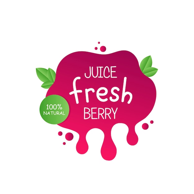Значок ярлыка сока свежих ягод для ваших нужд. 100 процентов натуральный. Здоровый дизайн наклейки сока.