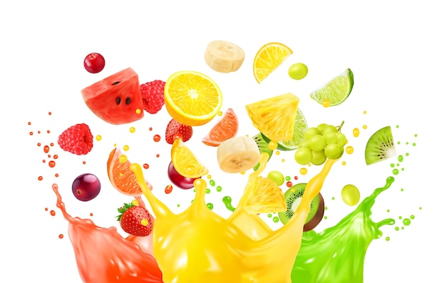 Vector juice fruit mix splash vibrant fruity eruption