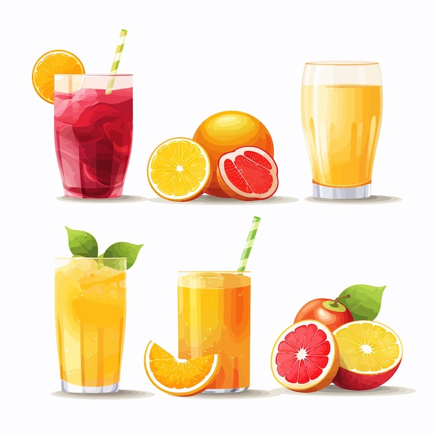 Vector juice and fruits