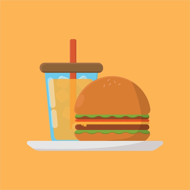 Juice and hamburger vector illustration.