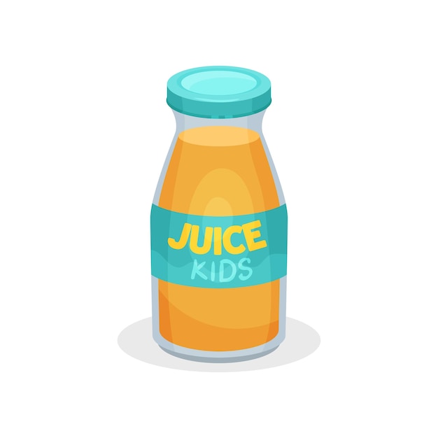 Juice for kids flat vector icon of small glass bottle with natural and healthy drink tasty beverage for children