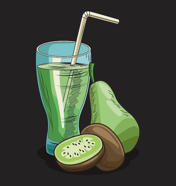 Vector juice pear and kiwi fresh fruit