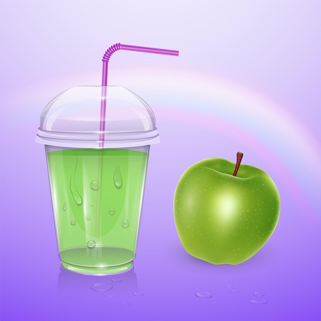 Juice  , smoothie cup  , 3d illustration. realistic plastic cup with apple juice