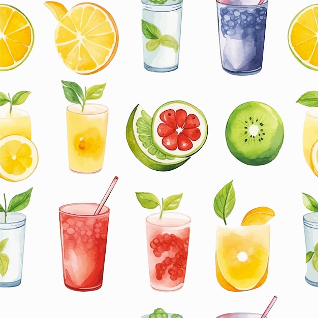 Juice watercolor seamless pattern vector