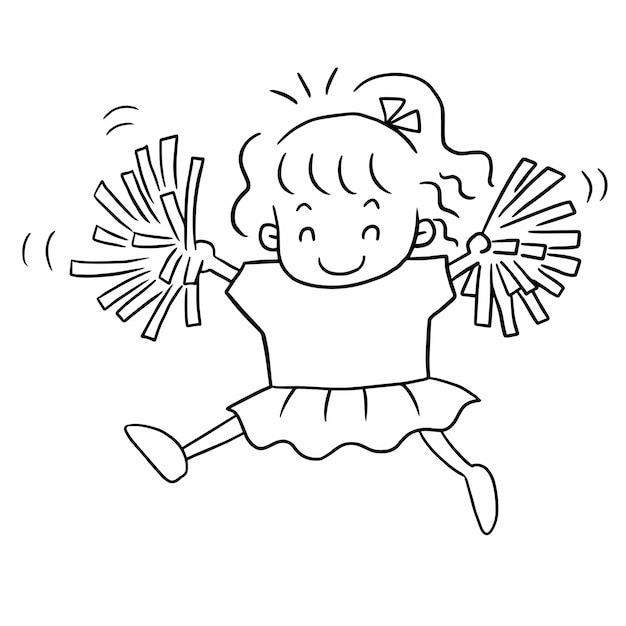 juichend meisje cartoon doodle kawaii anime kleurplaat pagina schattig illustratie tekening clipart karakter