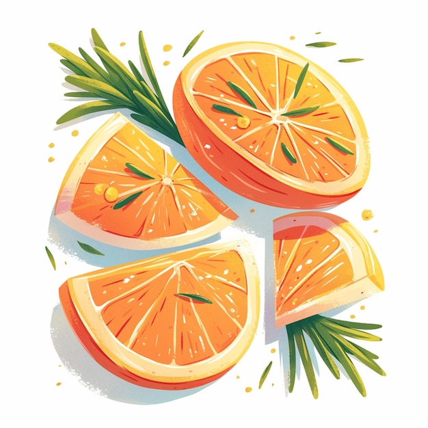 Vector juicy grapefruit slices with rosemary sprigs