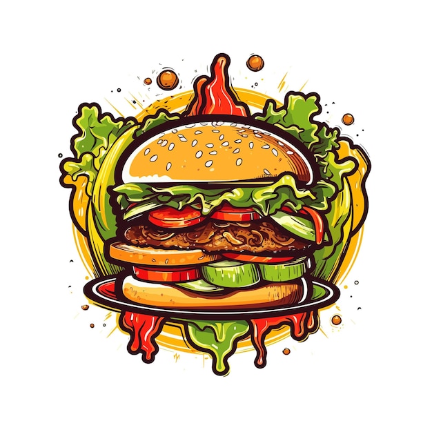 A juicy hamburger with grilled meat