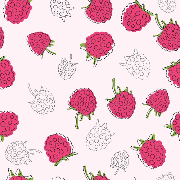 Vector juicy raspberries. seamless background.