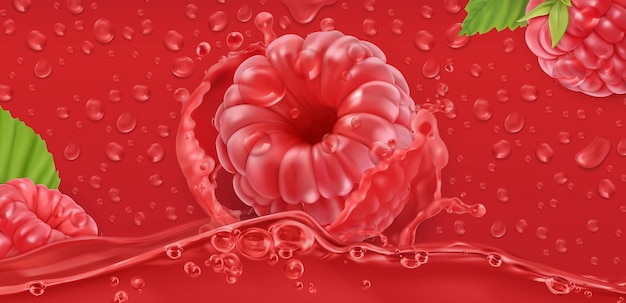 Vector juicy raspberry. 3d realistic