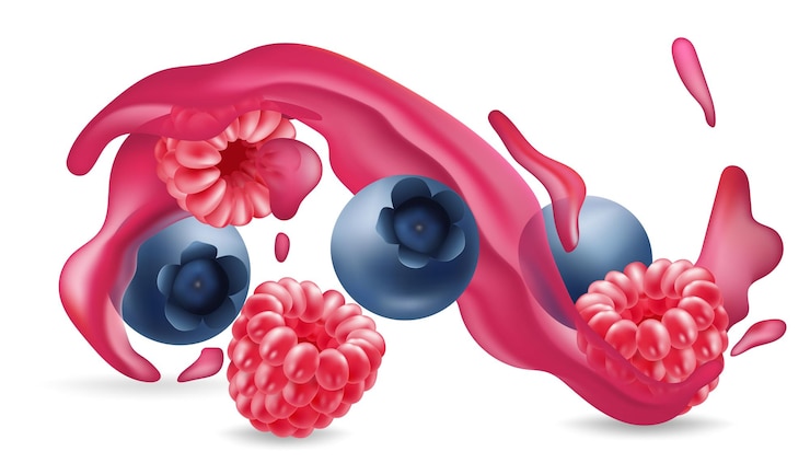 Vector juicy realistic berry collection of blueberries and raspberries fresh and organic fruits in 3d