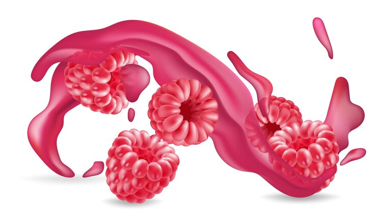 Vector juicy realistic raspberries fresh and organic fruits in 3d