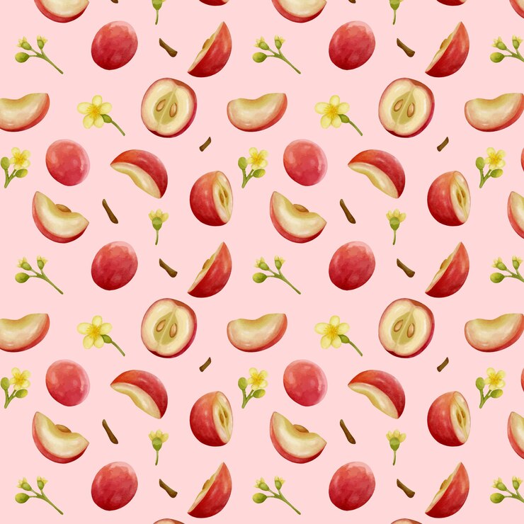 Vector juicy red grapes seamless pattern on pink background