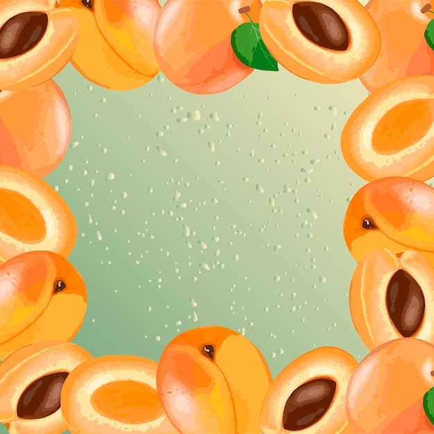 Juicy square green fruit background with apricots Background for decor wallpapers postcards and presentations Frame for text and photo