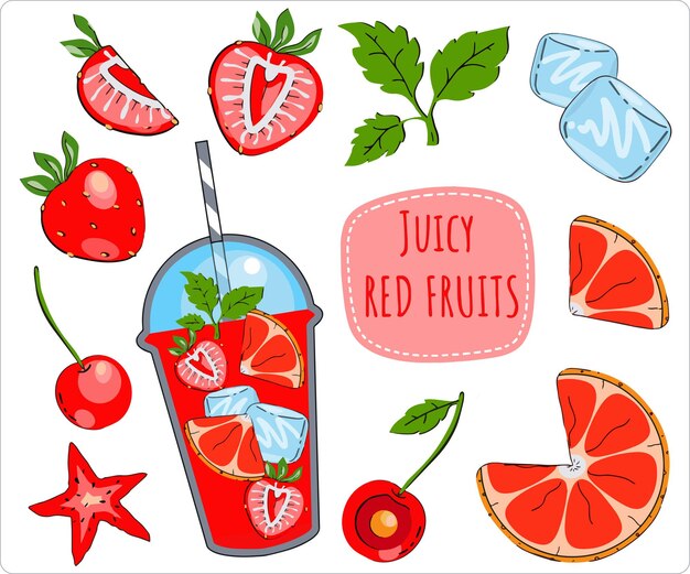 Vector juicy strawberries red grapefruit berries vector on a white background