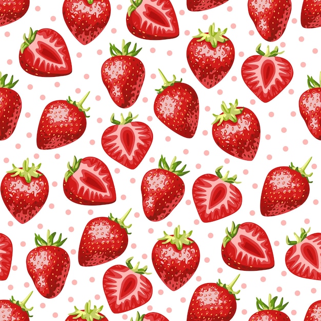 Vector juicy strawberry pattern on a white background
