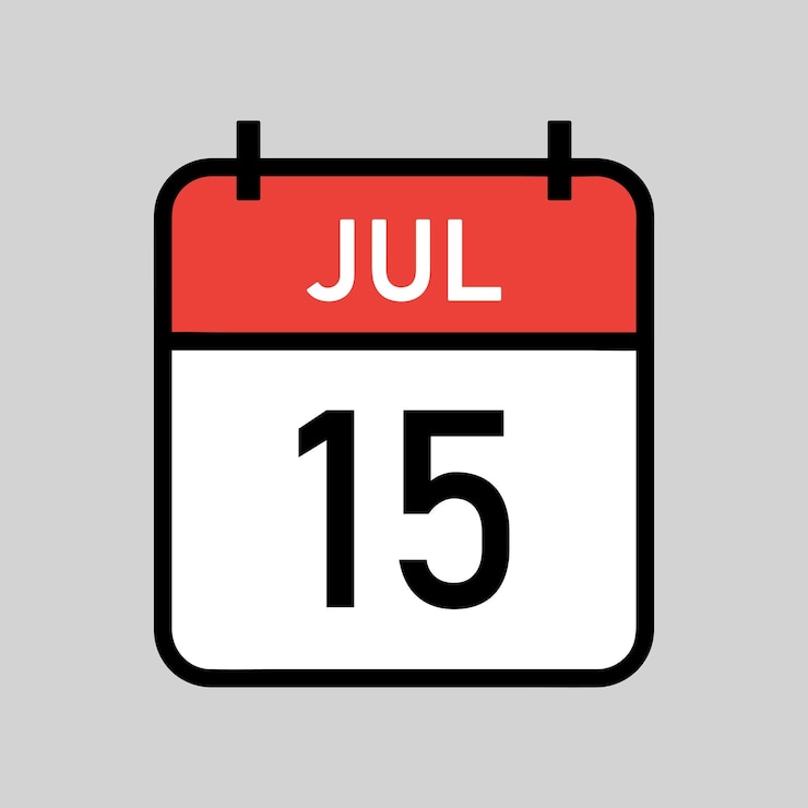 Vector july 15 red and white color calendar page with black outline calendar date simple vector illustratio