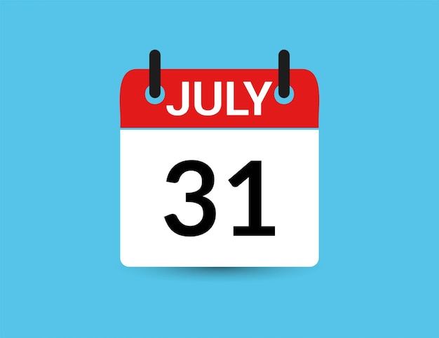 Vector july 31 flat icon calendar isolated on blue background date and month vector illustration