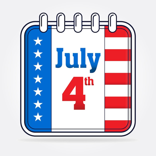 Vettore 4 luglio calendario del felice giorno dell'indipendenza che mostra il 4 luglio