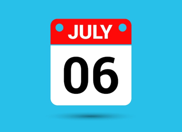 Vettore 6 luglio calendario data icona piatta giorno 6 illustrazione vettoriale