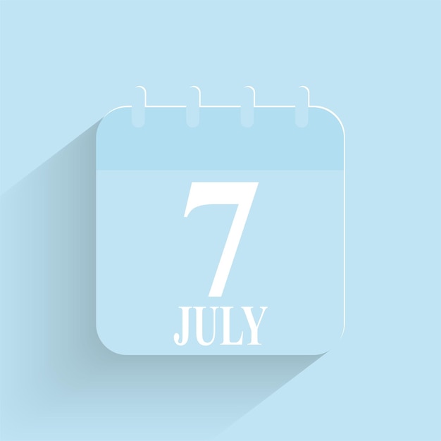 July 7 Daily Calendar Icon Date And Time Day Month Holiday Flat Designed Vector Illustration