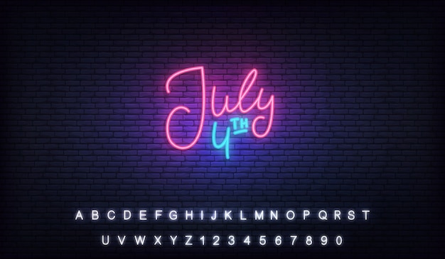 7月4日のネオン。アメリカ独立記念日輝くアルファベットでレタリング