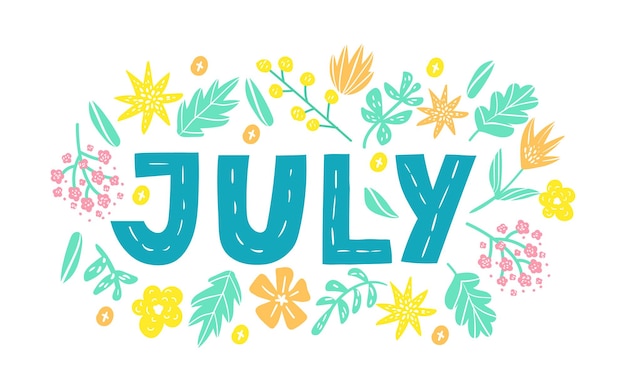 July  hand drawn lettering month name hand written month may for calendar monthly logo