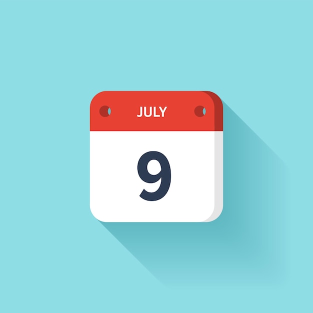 Vector july isometric calendar icon with shadow vector illustration flat style month and date sunday monday