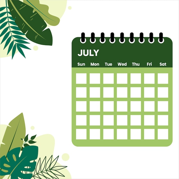 Vettore calendario del mese di luglio