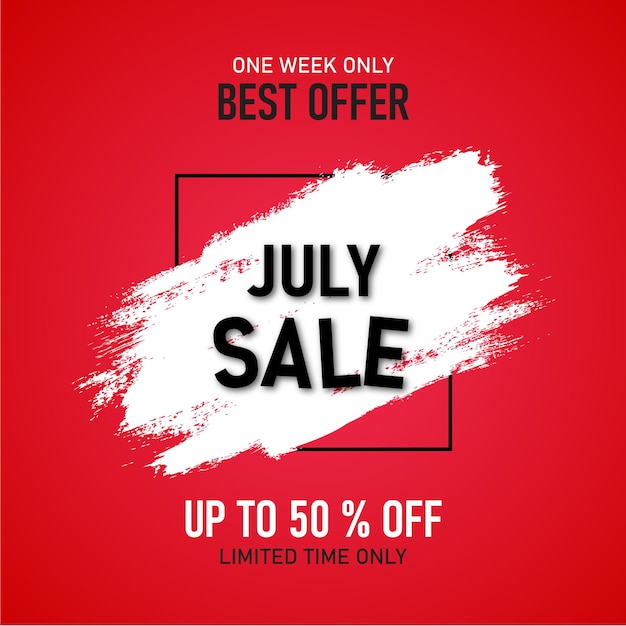 July Sale brush banner Sale offer price sign Discount text up Vector illustration