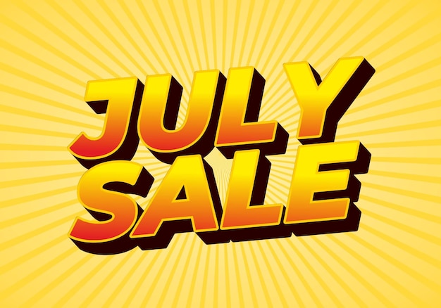 July sale Text effect in 3 dimension style and eye catching colors