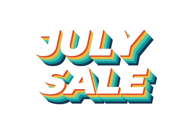 July sale Text effect in 3 dimension style and eye catching colors